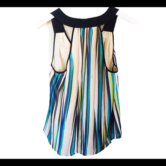 TRINA TURK (Nordstrom) Silk Stripe Sleeveless Blouse/Tank With V Cut Blue Medium - Picture 7 of 8